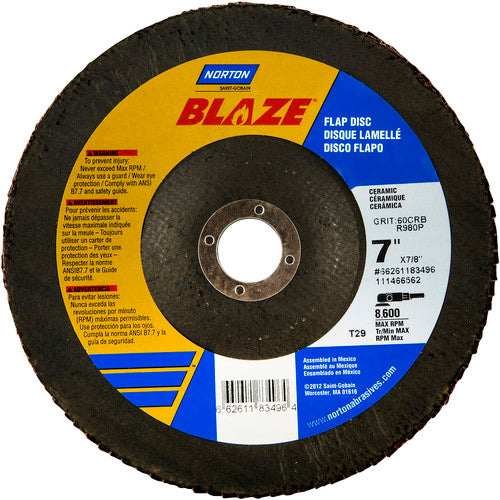 7″ × 1/4″ × 7/8″ SG Blaze R980P Flap Disc Type 29 Conical 80 Grit - Americas Industrial Supply