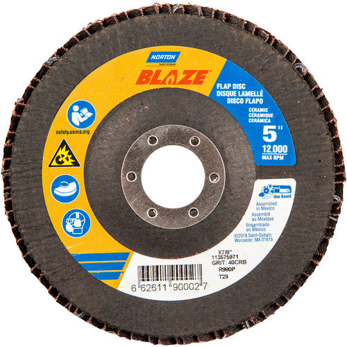 5 × 7/8″ Blaze Fiberglass Conical Flap Disc Type 29 40 Grit R980P Premium Ceramic Alumina - Americas Industrial Supply