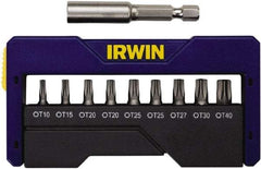 Irwin - 10 Piece, 1/4" Drive Screwdriver Insert Bit Set - 0.05 to 1/4" Hex, 1.27 to 10mm Hex, T10 to T40 Torx - Americas Industrial Supply