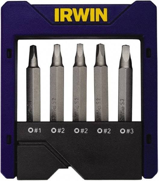 Irwin - 5 Piece, Square Handle, Power Bit Set - 0.05 to 1/4" Hex, #1 to #3, 1/4" Hex Drive - Americas Industrial Supply