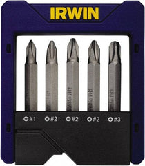 Irwin - 5 Piece, Phillips Handle, Power Bit Set - 0.05 to 1/4" Hex, 1/4" Hex Drive - Americas Industrial Supply