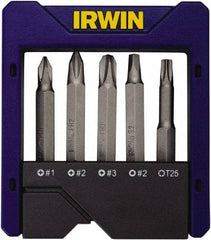 Irwin - 5 Piece, Multi Handle, Power Bit Set - 0.05 to 1/4" Hex, #1, #2, 1/4" Hex Drive - Americas Industrial Supply