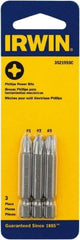 Irwin - 3 Piece, Phillips Handle, Power Bit Set - 0.05 to 1/4" Hex, 1/4" Hex Drive - Americas Industrial Supply