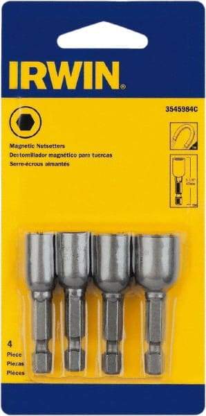 Irwin - 4 Piece, Nutsetter Handle, Bit Holder - 1/4" Hex Drive - Americas Industrial Supply