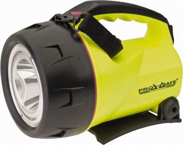 PRO-SAFE - White LED Bulb, Spotlight/Lantern Flashlight - Black, Yellow Plastic Body, 4 D Batteries Not Included - Americas Industrial Supply