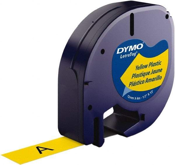 Dymo - 1/2" Wide x 156" Long, Black on Yellow Plastic Label Printer Cartridge - For DYMO Letratag Printers - Americas Industrial Supply