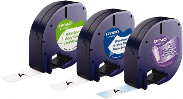 Dymo - 1/2" Wide x 156" Long, Black on White & Black On Clear Plastic/Paper Label Printer Cartridge - For DYMO Letratag Printers - Americas Industrial Supply