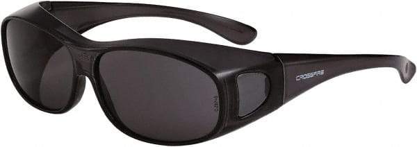 CrossFire - Smoke Lenses, Framed Safety Glasses - Scratch Resistant, Crystal Black Frame, Size Universal, Over the Glasses - Americas Industrial Supply