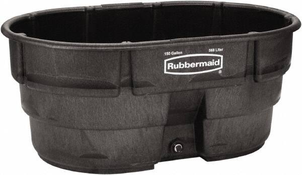 Rubbermaid - 150 Gallon Black Oval Plastic Stock Tank - 25" High x 39" Diam - Americas Industrial Supply