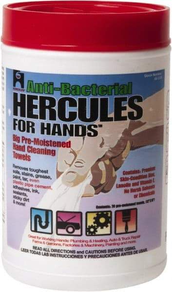 Hercules - Pre-Moistened Hand Cleaning Wipes - Canister, 12" x 10" Sheet Size, White - Americas Industrial Supply