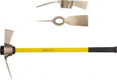 Ampco - 5 Lb Head Nonsparking Mattock - 36-1/4" OAL, 16" Long Blade, Fiberglass Straight Handle - Americas Industrial Supply