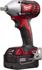 Milwaukee Tool - 1/2" Drive 18 Volt Pistol Grip Cordless Impact Wrench & Ratchet - 0 to 2,200 RPM, 0 to 3,350 BPM, 183 Ft/Lb Torque, 2 Lithium-Ion Batteries Included - Americas Industrial Supply