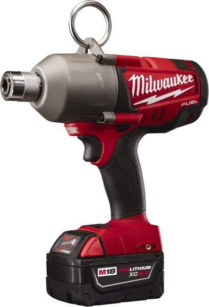 Milwaukee Tool - 7/16" Drive 18 Volt Pistol Grip Cordless Impact Wrench & Ratchet - 1,700 RPM, 0 to 2,300 BPM, 500 Ft/Lb Torque, 2 Lithium-Ion Batteries Included - Americas Industrial Supply