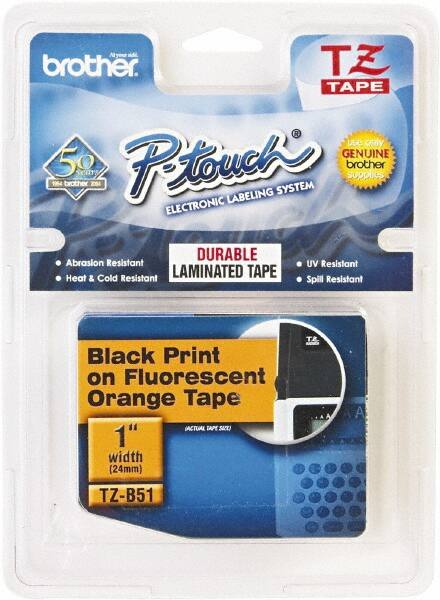 Brother - 1" Wide, Fluorescent Orange Tape Cassette - For Label Maker - Americas Industrial Supply
