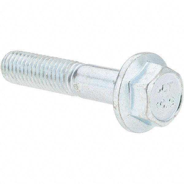 Made in USA - M8x1.25 Metric Coarse, 40mm Length Under Head, Hex Drive Flange Bolt - 30mm Thread Length, Grade 10.9 Alloy Steel, Smooth Flange, Zinc-Plated Finish - Americas Industrial Supply