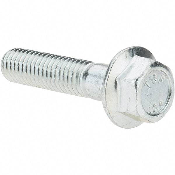 Made in USA - M8x1.25 Metric Coarse, 35mm Length Under Head, Hex Drive Flange Bolt - 30mm Thread Length, Grade 10.9 Alloy Steel, Smooth Flange, Zinc-Plated Finish - Americas Industrial Supply