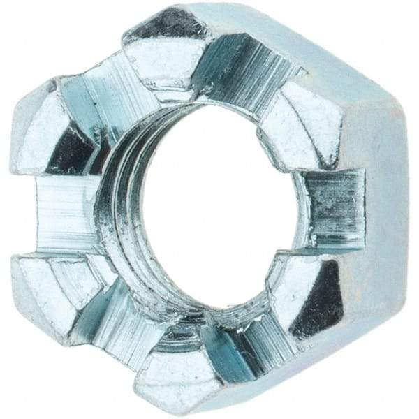 Value Collection - 1/2-13 UNC Grade 2 Steel Slotted Locknut - 3/4" Width Across Flats, 7/16" High, Zinc-Plated Finish - Americas Industrial Supply