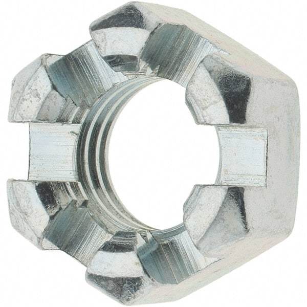 Value Collection - 5/8-11 UNC Grade 2 Steel Slotted Locknut - 15/16" Width Across Flats, 35/64" High, Zinc-Plated Finish - Americas Industrial Supply