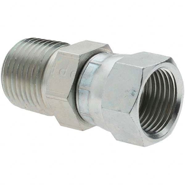 Parker - 1/2" Tube OD, 37° Steel Flared Tube Swivel Connector - 1/2-14 NPTF, Flare x NPTF Ends - Americas Industrial Supply