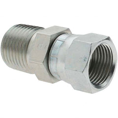Parker - 1/2" Tube OD, 37° Steel Flared Tube Swivel Connector - 1/2-14 NPTF, Flare x NPTF Ends - Americas Industrial Supply