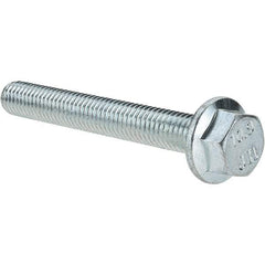 Made in USA - M8x1.25 Metric Coarse, 60mm Length Under Head, Hex Drive Flange Bolt - 30mm Thread Length, Grade 10.9 Alloy Steel, Smooth Flange, Zinc-Plated Finish - Americas Industrial Supply