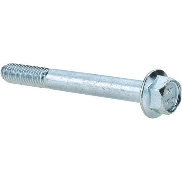 Made in USA - M8x1.25 Metric Coarse, 70mm Length Under Head, Hex Drive Flange Bolt - 30mm Thread Length, Grade 10.9 Alloy Steel, Smooth Flange, Zinc-Plated Finish - Americas Industrial Supply