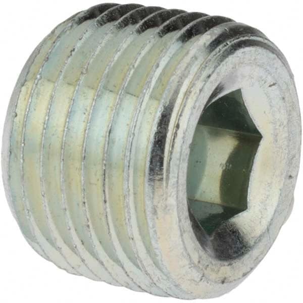 Parker - 1/2 Male Thread, Zinc Plated Steel Industrial Pipe Hollow Hex Plug - MNPTF, 6,000 psi - Americas Industrial Supply