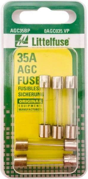 Value Collection - 35 Amp, Fast-Acting Miniature Glass/Ceramic Fuse - 1-1/4" OAL, 1/4" Diam - Americas Industrial Supply