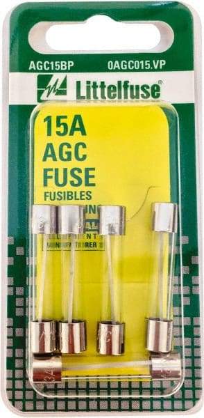 Value Collection - 32V AC/DC, 15 Amp, Fast-Acting Miniature Glass/Ceramic Fuse - 1-1/4" OAL, 1/4" Diam - Americas Industrial Supply