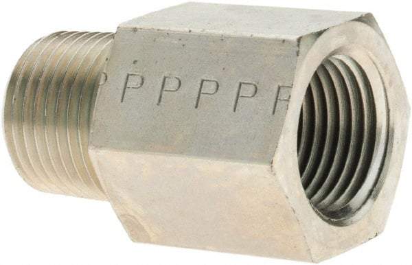 Parker - 3/8 Male Thread x 3/8 Female Thread, Steel Industrial Pipe Adapter - MNPTF x FNPTF, 6,000 psi - Americas Industrial Supply