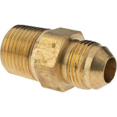 Parker - 1/2" Tube OD, 37° Brass Flared Tube Male Adapter - 1/2-14 NPTF, Flare x NPTF Ends - Americas Industrial Supply