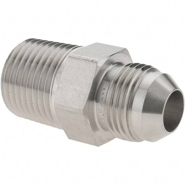Parker - 1/2" Tube OD, 37° Stainless Steel Flared Tube Male Adapter - 1/2-14 NPTF, Flare x NPTF Ends - Americas Industrial Supply