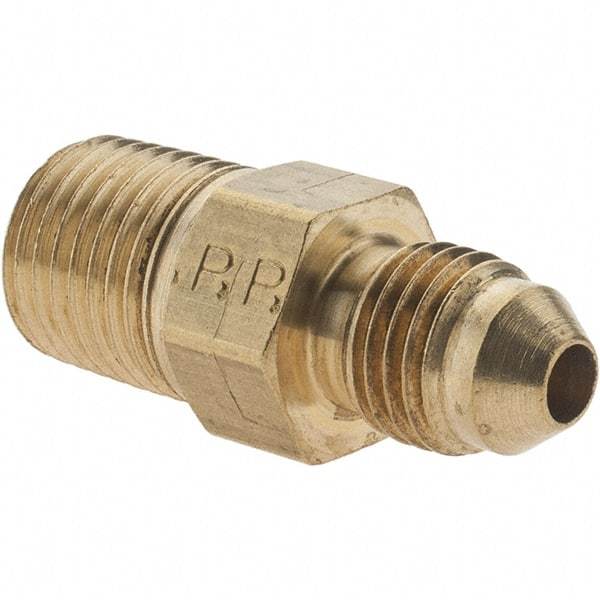 Parker - 1/4" Tube OD, 37° Brass Flared Tube Male Adapter - 1/4-18 NPTF, Flare x NPTF Ends - Americas Industrial Supply