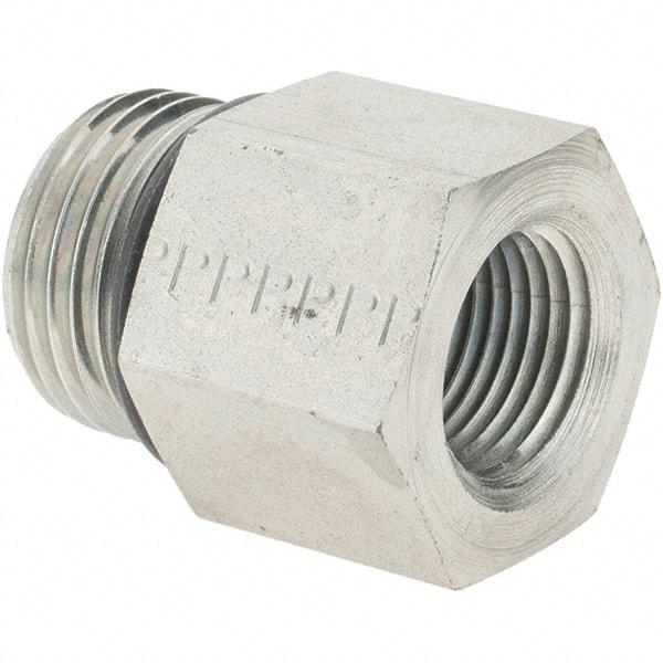 Parker - 7/8-14 Male Thread x 3/8 Female Thread, Zinc Plated Steel Industrial Pipe Adapter - Male Straight Thread O-Ring x Female NPTF, 5,000 psi - Americas Industrial Supply