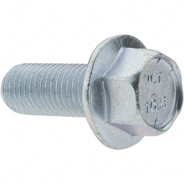 Value Collection - M10x1.25 Metric Coarse, 25mm Length Under Head, Hex Drive Flange Bolt - 25mm Thread Length, Grade 10.9 Alloy Steel, Smooth Flange, Zinc-Plated Finish - Americas Industrial Supply