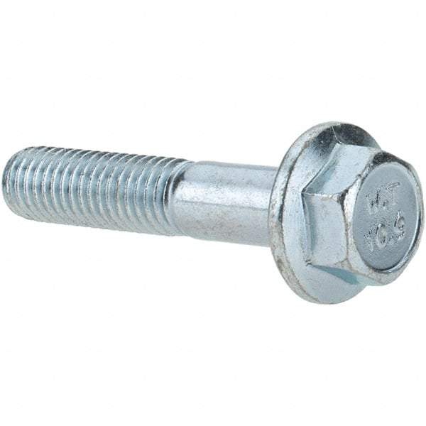 Made in USA - M8x1.25 Metric Coarse, 40mm Length Under Head, Hex Drive Flange Bolt - 30mm Thread Length, Grade 10.9 Alloy Steel, Smooth Flange, Zinc-Plated Finish - Americas Industrial Supply