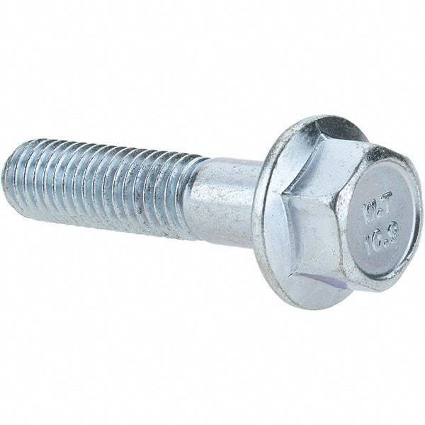 Made in USA - M8x1.25 Metric Coarse, 35mm Length Under Head, Hex Drive Flange Bolt - 30mm Thread Length, Grade 10.9 Alloy Steel, Smooth Flange, Zinc-Plated Finish - Americas Industrial Supply