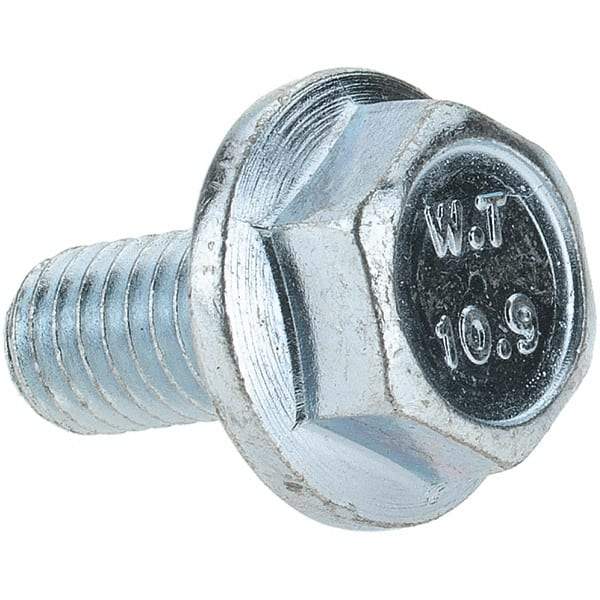 Value Collection - M6x1.00 Metric Coarse, 12mm Length Under Head, Hex Drive Flange Bolt - 12mm Thread Length, Grade 10.9 Alloy Steel, Smooth Flange, Zinc-Plated Finish - Americas Industrial Supply