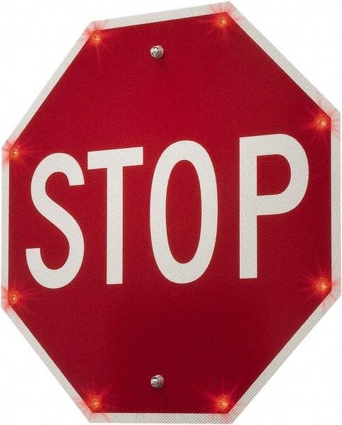 TAPCO - "Stop", 30" Wide x 30" High, Metal Stop & Yield Signs - White on Red, Diamond Grade Reflectivity, Octagon, Post Mount - Americas Industrial Supply