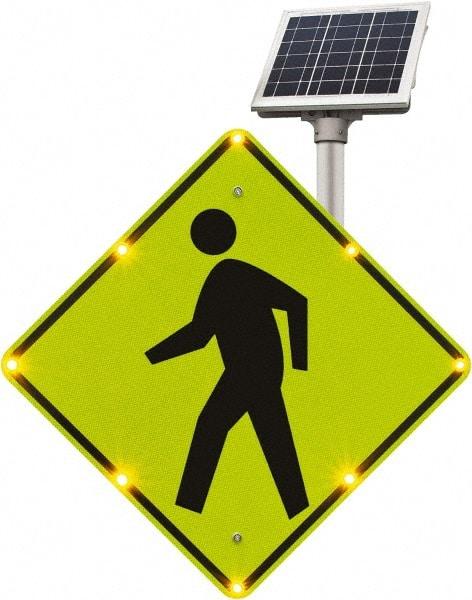 TAPCO - "No Legend - Blank Square in the Middle", "Pedestrian Crossing", 36" Wide x 36" High, Metal Pedestrian Crossing Signs - Fluorescent Yellow, Green, Diamond Grade Reflectivity, Diamond, Post Mount - Americas Industrial Supply