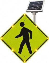 TAPCO - "No Legend - Blank Square in the Middle", "Pedestrian Crossing", 36" Wide x 36" High, Metal Pedestrian Crossing Signs - Fluorescent Yellow, Green, Diamond Grade Reflectivity, Diamond, Post Mount - Americas Industrial Supply