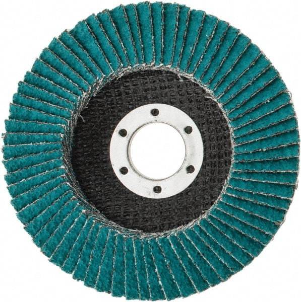 3M - 36 Grit, 4-1/2" Disc Diam, 7/8" Center Hole, Type 29 Zirconia Alumina Flap Disc - 13,300 Max RPM, Cloth Backing, Arbor Attaching System, Coated - Americas Industrial Supply