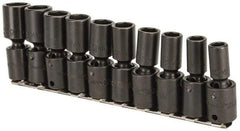 Proto - 10 Piece 3/8" Drive Deep Impact Socket Set - 6 Points, 10 to 19mm, Metric Measurement Standard - Americas Industrial Supply