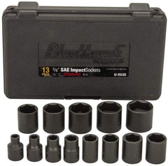 Blackhawk by Proto - 13 Piece 3/8" Drive Black Finish Impact Socket Set - 6 Points, 1/4" to 1" Range, Inch Measurement Standard - Americas Industrial Supply
