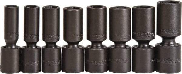 Proto - 8 Piece 1/2" Drive Deep Impact Socket Set - 6 Points, 1/2 to 15/16", Inch Measurement Standard - Americas Industrial Supply