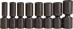 Proto - 8 Piece 1/2" Drive Deep Impact Socket Set - 6 Points, 1/2 to 15/16", Inch Measurement Standard - Americas Industrial Supply