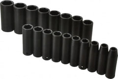 Proto - 18 Piece 1/2" Drive Black Finish Deep Well Impact Socket Set - 6 Points, 10mm to 27mm Range, Metric Measurement Standard - Americas Industrial Supply
