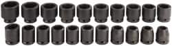 Proto - 21 Piece 3/4" Drive Black Finish Impact Socket Set - 6 Points, 19mm to 41mm Range, Metric Measurement Standard - Americas Industrial Supply