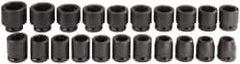 Proto - 21 Piece 3/4" Drive Black Finish Impact Socket Set - 6 Points, 19mm to 41mm Range, Metric Measurement Standard - Americas Industrial Supply
