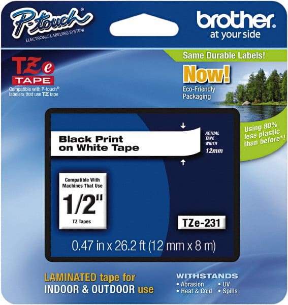 Brother - 1/2" Wide, White Label Tape - For Label Maker - Americas Industrial Supply